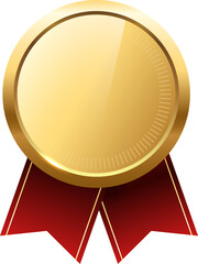 Golden medal with red ribbon .Champion and winner awards Sports medal .