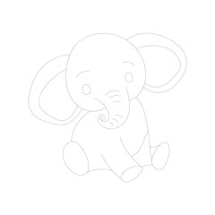 Elephant one-line drawing with coloring pages