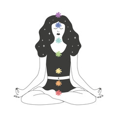 vector illustration girl with seven chakras