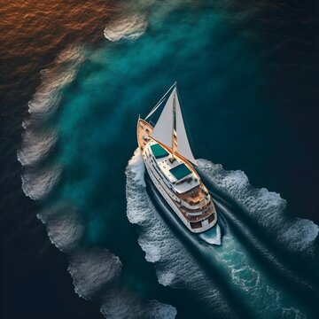 Aerial view of yacht on the sea