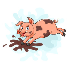 Pig cartoon playing in the mud