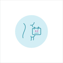42 weeks of pregnancy symbol. Forty-two weeks pregnant vector icon. Pregnant mom with a calendar linear sign