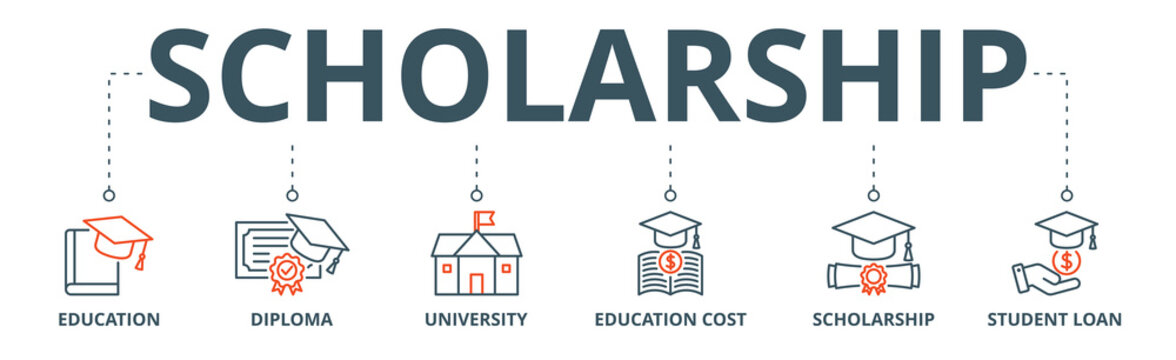 Scholarship banner web icon vector illustration concept with icon of education, diploma, university, education cost, scholarship, loan student