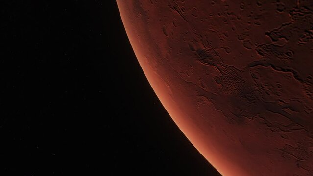 Concept 2-U1 View of the realistic planet mars with atmosphere and stars.