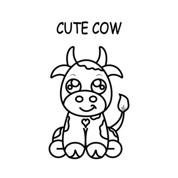 Cute Cow vector illustration template for Coloring book. Drawing lesson for children	