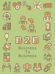 B2B（Business to Business）カラフルなラインアイコンセット