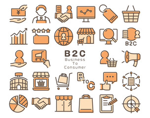 B2C（Business to Consumer）カラフルなラインアイコンセット