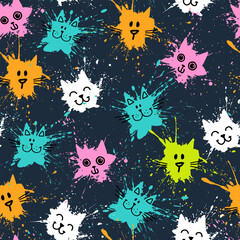 Seamless pattern vector with blot cat. cartoon repeat wallpaper tile background illustration design