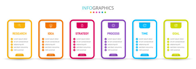 Plakat Vertical infographic design with icons and 6 options or steps. Thin line. Infographics business concept. Can be used for info graphics, flow charts, presentations, mobile web sites, printed materials.