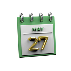 Monthly calendar 3D Render 27 May
