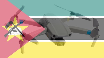 mozambique flag and quadcopter drone aerial camera.