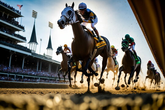 Horses racing at the Kentucky derby 