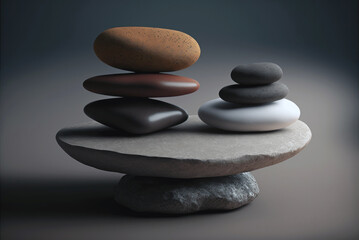 Fototapeta na wymiar Zen stones, pebbles stack, balance and stability concept. Generative AI