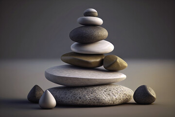 Fototapeta na wymiar Zen stones, pebbles stack, balance and stability concept. Generative AI