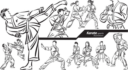 Fototapeta na wymiar karate martial arts sports profession work doodle design drawing vector illustration