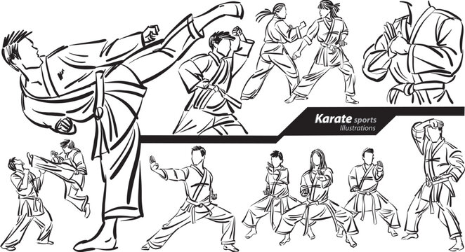 karate martial arts sports profession work doodle design drawing vector illustration