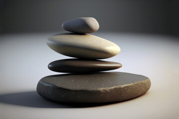 Obraz na płótnie Canvas Zen stones, pebbles stack, balance and stability concept. Generative AI