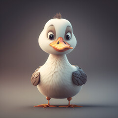 Cute Cartoon White Goose Character 3D Rendered