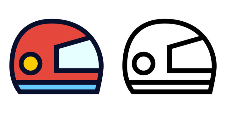 Motorcycle Helmet. Color and Line Icons	

