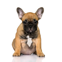 cute red french bulldog puppy sitting on white background