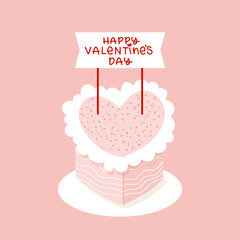 Happy Valentine's Day. Pink Valentine's cake. Hand drawn doodle. Vector illustration, flat design