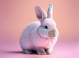 white rabbit on pink background, generative ai