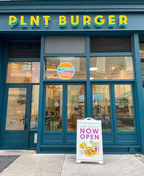 Entrance To A Plnt Burger Restaurant In NYC.