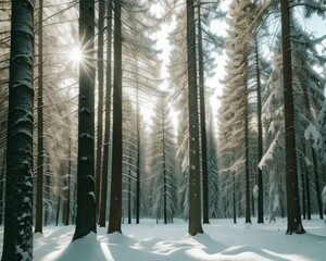 winter forest in the snow, Generative AI
