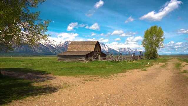 Approaching John Moulton Barn at Mormon Row, Grand Teton National Park, Wyoming