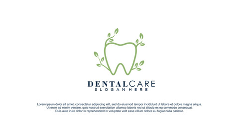 Dental care logo with leaf concept design icon vector icon illustration