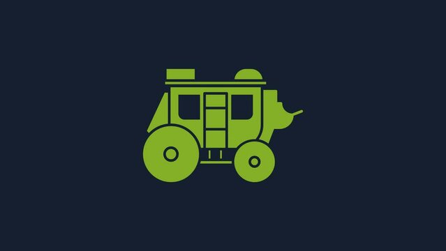 Yellow Western stagecoach icon isolated on blue background. 4K Video motion graphic animation