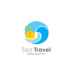 travel logo template with natural icon, beach club logo. circle shape is the waves of sea water, with the atmosphere of the beach. vector eps 10.