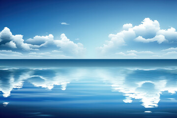 Blue and serene Javan seascape wallpaper and background. Few clouds, a clear horizon, and barely noticeable waves in the ocean. Mirror like smooth sea close to the ocean. Generative AI