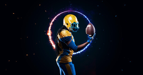 Fototapeta na wymiar American football player. Template for a sports magazine on the theme of American football
