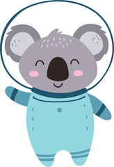 Cute koala in space suit. Happy animal astronaut