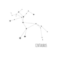 Simple constellation scheme Centaurus. Doodle, sketch, drawn style. Constellation Centaurus scheme collection. Stars on white background 