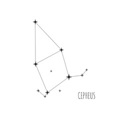 Fototapeta na wymiar Simple constellation scheme Cepheus, Big Dipper. Doodle, sketch, drawn style, set of linear icons of all 88 constellations. Isolated on white background