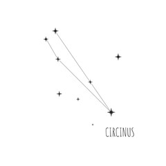 Vector Constellation Circinus on  white background. Doodle, sketch, drawn style, set of linear icons of all 88 constellations.