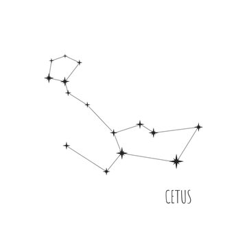 Vector Constellation Cetus on  white background. Doodle, sketch, drawn style, set of linear icons of all 88 constellations.