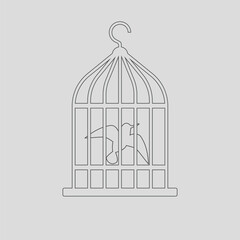 Hand drawn empty hanging vintage birdcage design vector flat isolated illustration