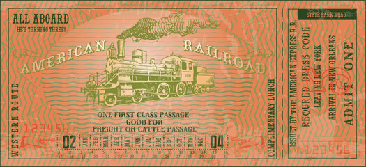 vector image of old vintage american western rail train ticket