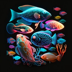 Fototapeta premium Luminescent Set of Fish