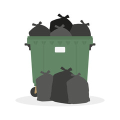 Overflowing trash can isolated on white background