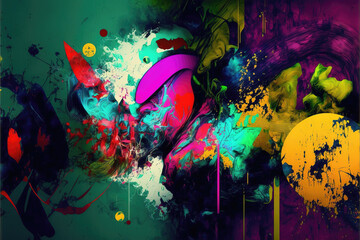 Fototapeta na wymiar modern color art illustration mixed with graffiti style, generative ai technology
