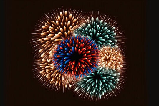 Close up of colorful fireworks on a dark background with room for text, Malta fireworks festival, July 4th, Independence Day, and New Year's Eve explosion. Maltese nut. Generative AI