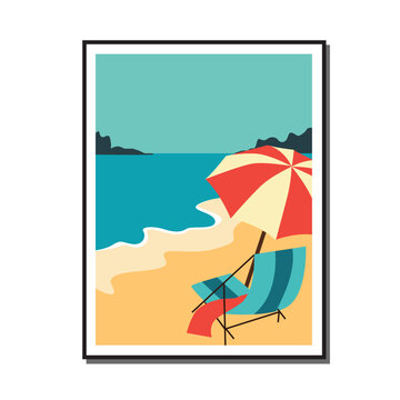 vintage retro Beach relax in Nature seashore illustrtaion graphic design for t shirt print, wall art, poster, etc