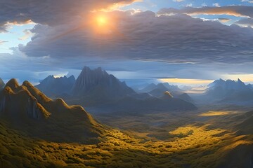 Fototapeta premium paisaje de un cielo con el atardecer. Generative AI