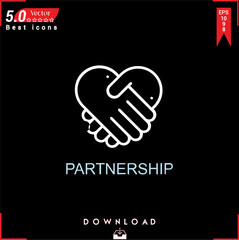 PARTNERSHIP icon vector on black background. Simple, isolated, flat icons, icons, apps, logos, website design or mobile apps for business marketing management, UI UX design Editable stroke.EPS10 