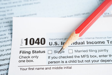 Tax form 1040 U.S. Individual Income Tax Return, business finance concept.