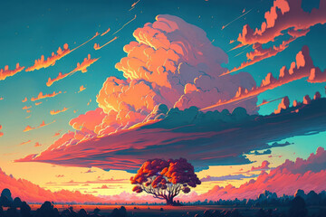 Beautiful sky and colorful clouds at sunset. Generative AI